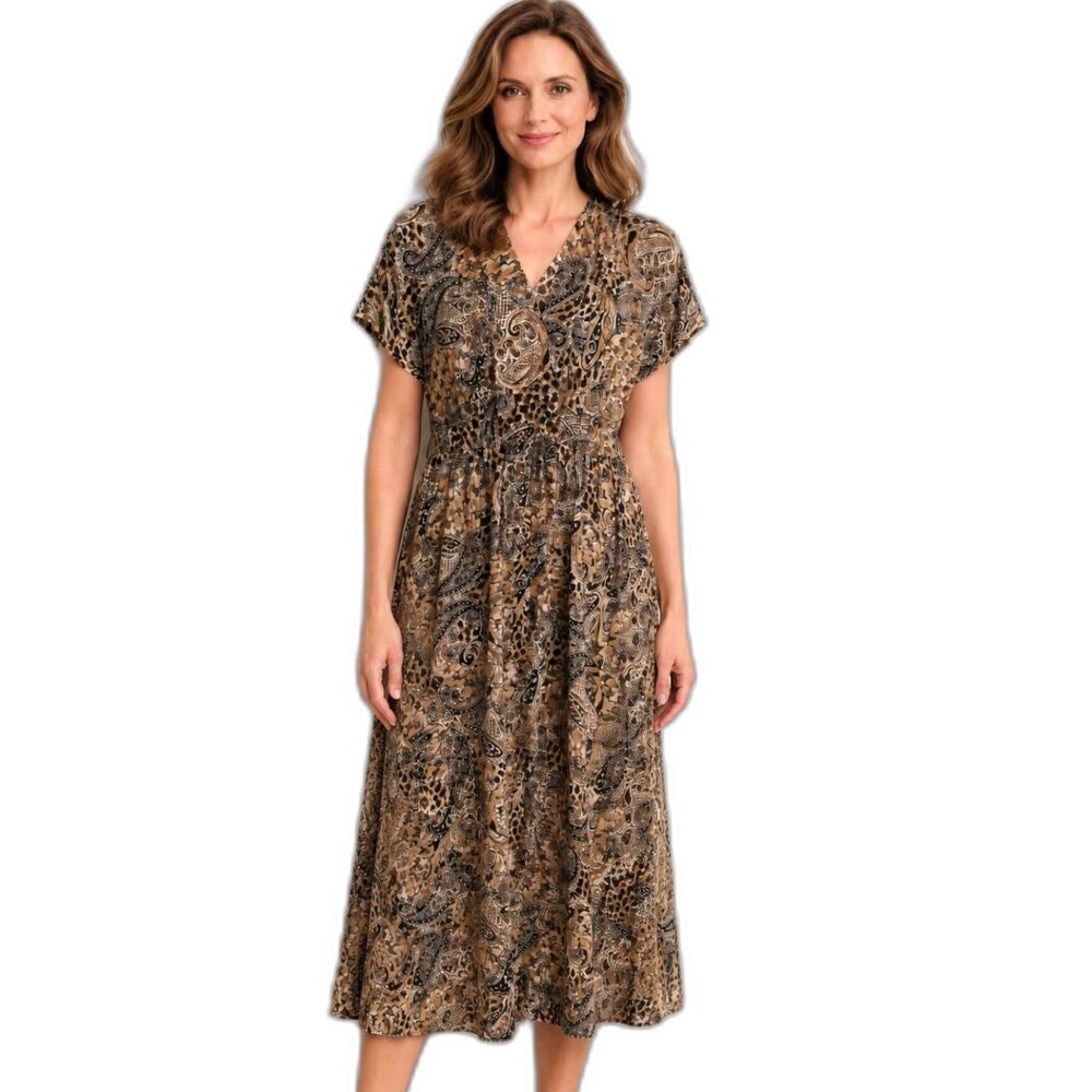 Vintage Casual Corner Animal Paisley Print Dress Size 8 Midi 90s 41" Length